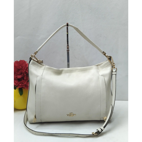 Coach Scout White Pebbled Leather Zipper Pockets Hobo Crossbody Bag - Picture 1 of 16
